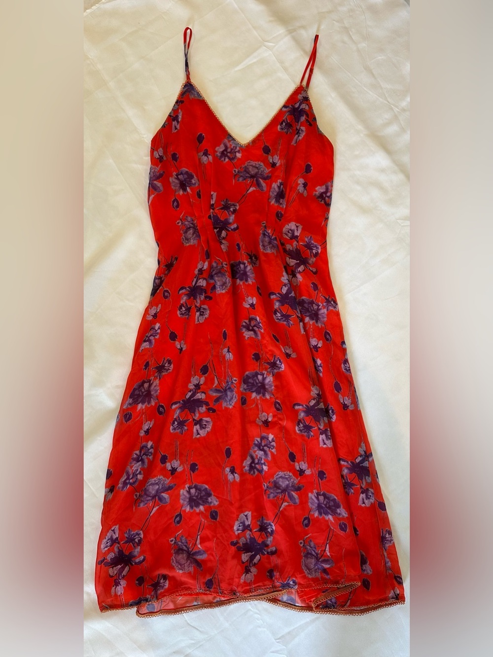 House of Harlow 1960 Red Slip Dress with Purple Floral Print